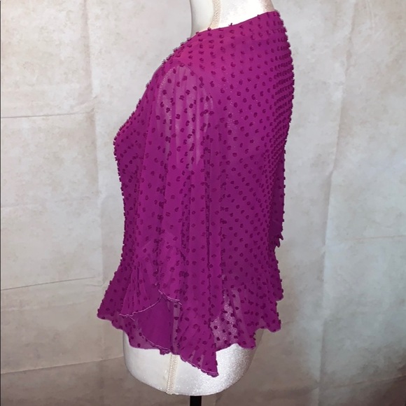 Purple Textured 3/4Flare Sleeve Blouse- Cool! - Picture 4 of 7